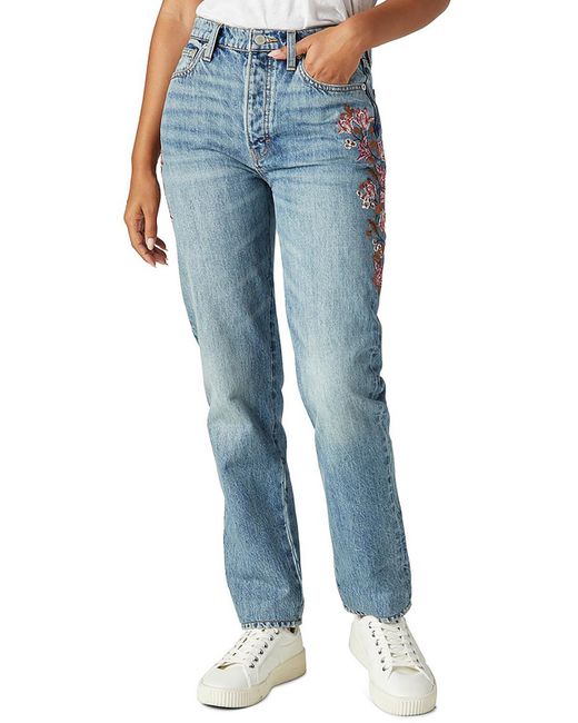 Lucky Brand Blue High-rise Embroidered Mom Jeans
