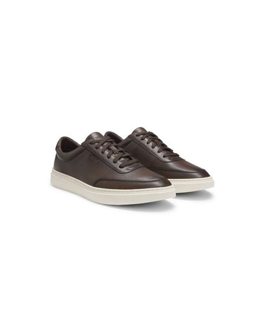 Boss Brown Leather Trainers With Contrast Rubber Outsole for men
