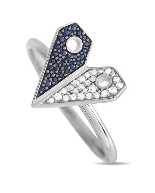 Non-Branded Metallic Lb Exclusive 14k Gold 0.08ct Diamond And Sapphire Heart Ring Rc4-12002wsa
