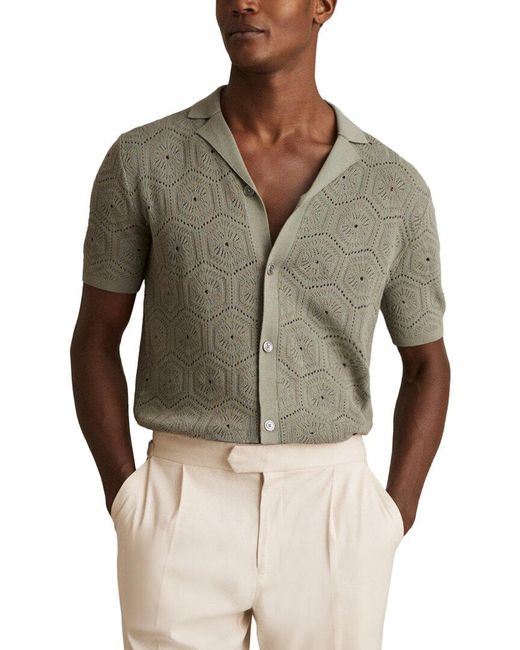 Reiss Brown Royce Cuban Button Front Top for men