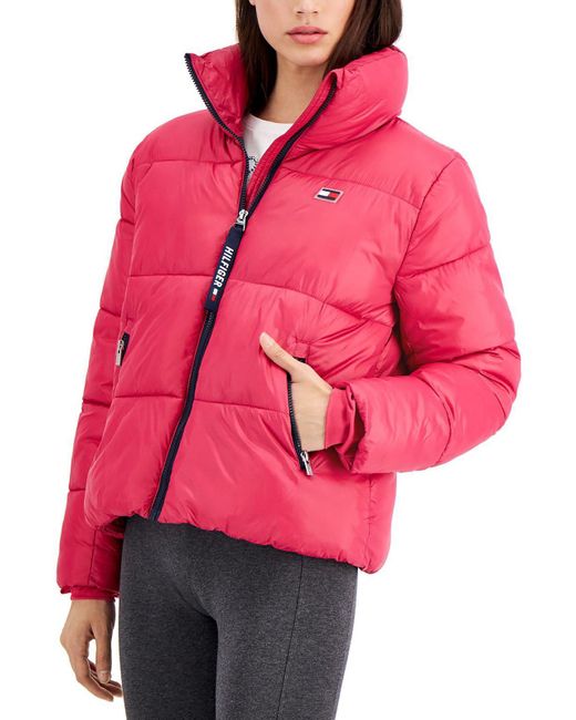 Tommy Hilfiger Cropped Solid Puffer Jacket in Pink | Lyst