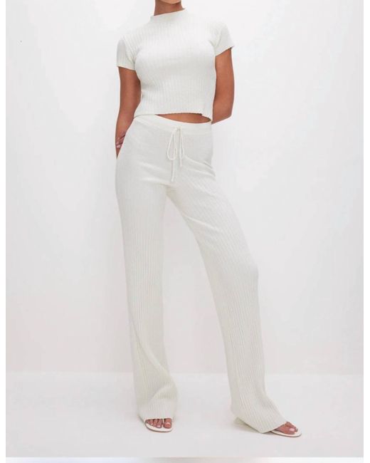 GOOD AMERICAN White Ribbed Terry Flared Pants