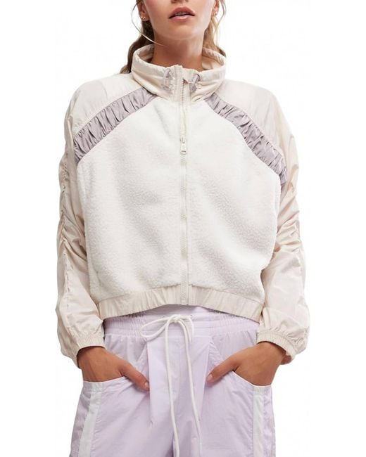Free People White Amelia Zip Up Fleece Jacket