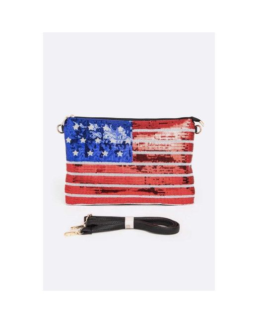 Fashnzfab Red Usa Flag Sequins Convertible Crossbody Bag