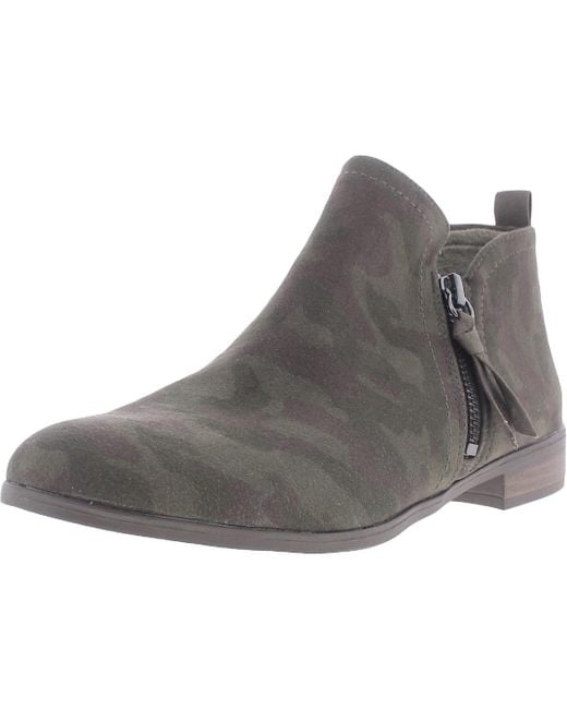 Scholls Women's Gray Rate Zip Faux Suede Almond Toe Ankle Boots