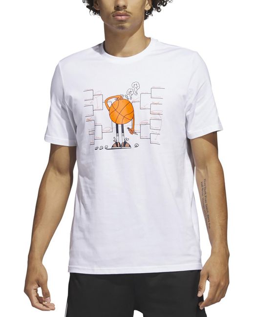 Adidas White Cotton Graphic T-shirt for men