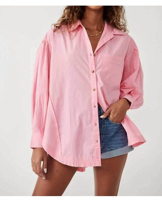 Free People Pink Happy Hour Poplin Top In Strawberry Cream