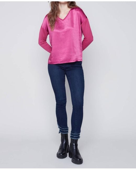 Charlie b Satin Jersey Knit Top In Pink