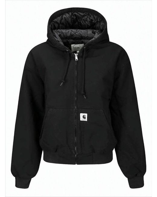 Carhartt Black Cropped Hooded Jacket With Drawstring And Ribbed Details