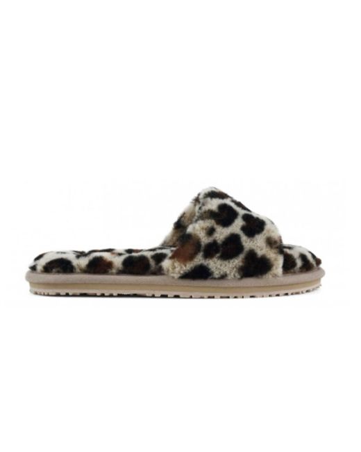 Mou Brown Fuzzy Slide Slippers