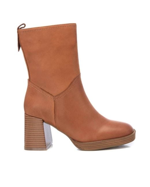Xti Brown Carmela Collection Leather Booties In Camel