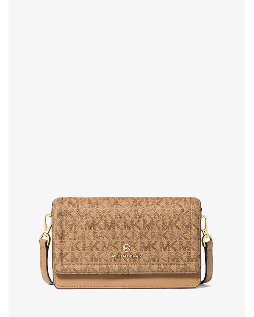 Michael Kors Natural Jet Set Leather And Signature Logo Convertible Crossbody Bag