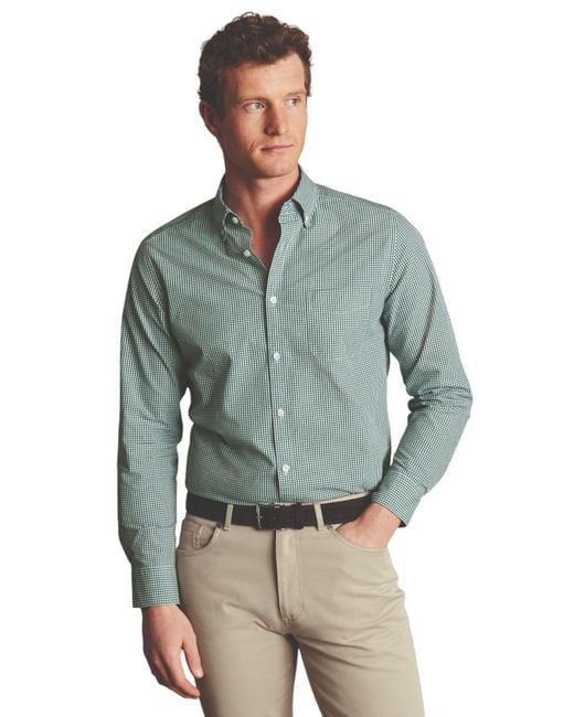 Charles Tyrwhitt Men's Blue Slim Fit Button-Down Collar Non-Iron