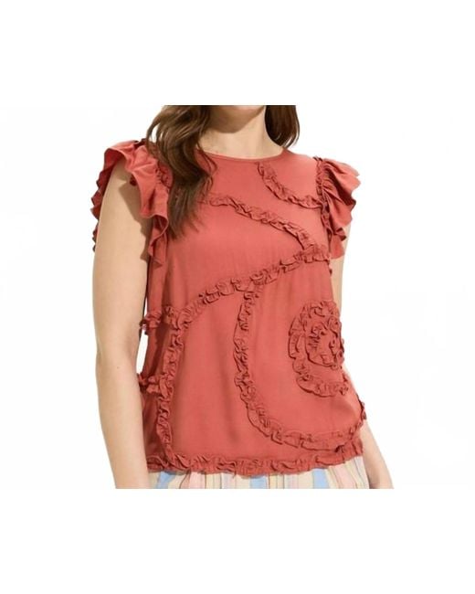 Fdj Red Flutter Sleeve Top
