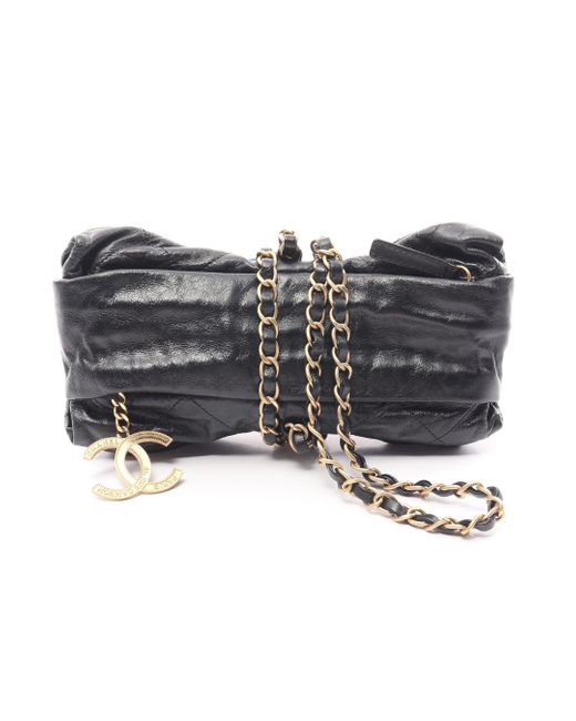 Chanel Gray Coco Mark Chain Clutch Bag Leather Gold Hardware