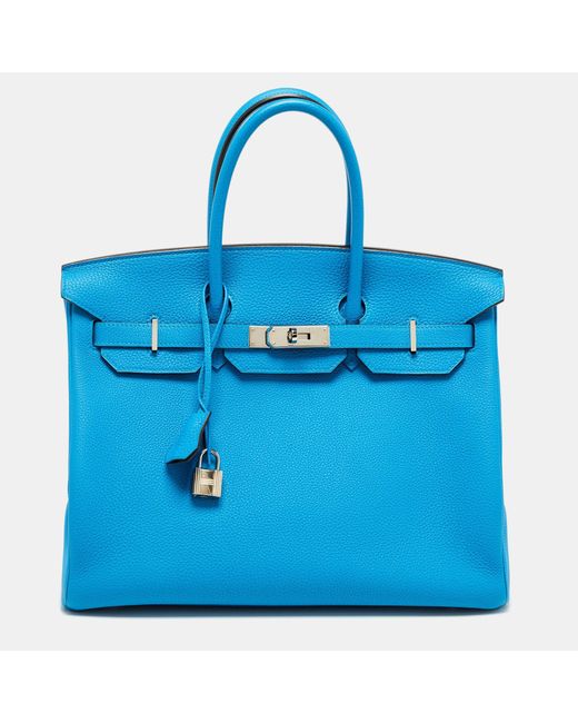 Hermès Blue Hermès Bleu Zanzibar/malachite Togo Leather Palladium Finish Birkin 35 Bag