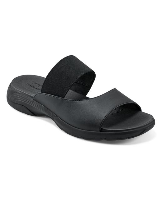 Easy Spirit Black Taisy 3 Faux Leather Flat Slide Sandals