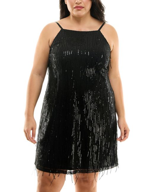 Speechless Black Plus Sequined Polyester Cocktail And Party Dress