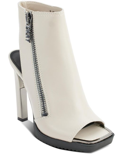 DKNY White Malia Leather Square Toe Heels