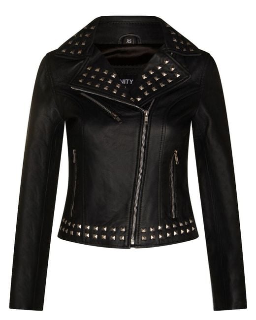 Infinity Leather Black Gothic Biker Jacket With Studs-Bilbao