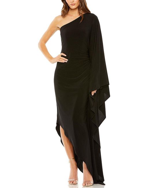 Mac Duggal Black Ruched Cape Sleeve Gown