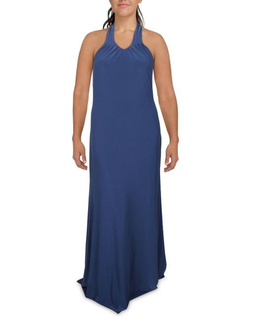 Lauren by Ralph Lauren Blue Plus Jersey Halter Evening Dress