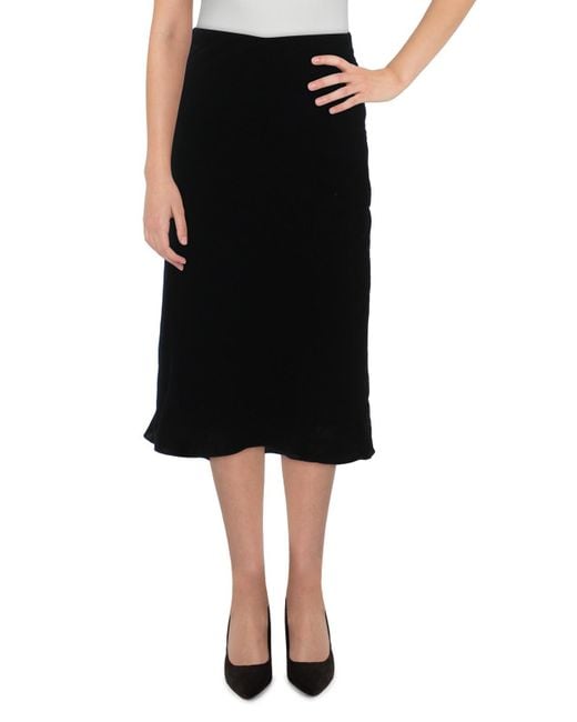 Lauren by Ralph Lauren Black Velvet Mid-calf A-line Skirt