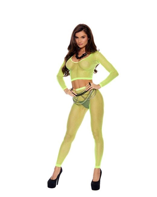 Elegant Moments Yellow Long Sleeve Diamond Net Top And Matching Leggings