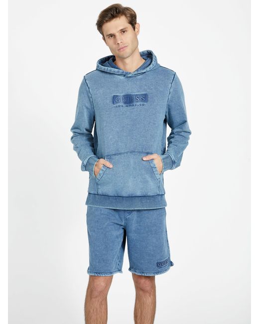 Guess Factory Harvey Washed Logo Hoodie in Blue for Men Lyst