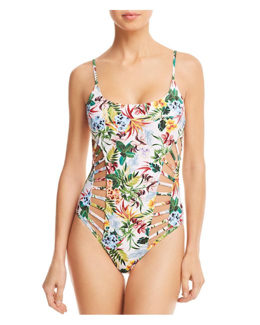 Red Carter White Floral Cut-out One-piece Swimsuit