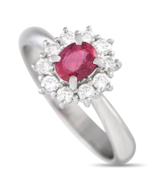 Non-Branded Gray Lb Exclusive Platinum 0.35ct Diamond And Ruby Flower Ring Mf33-041924