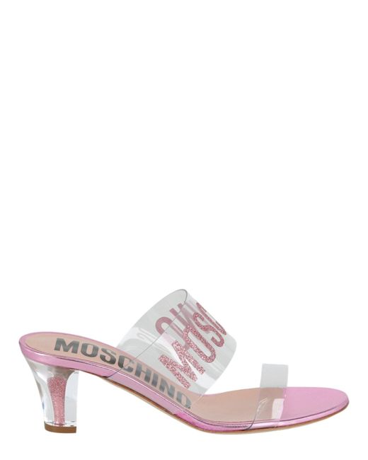 Moschino Pink Glitter Logo Heel Sandals