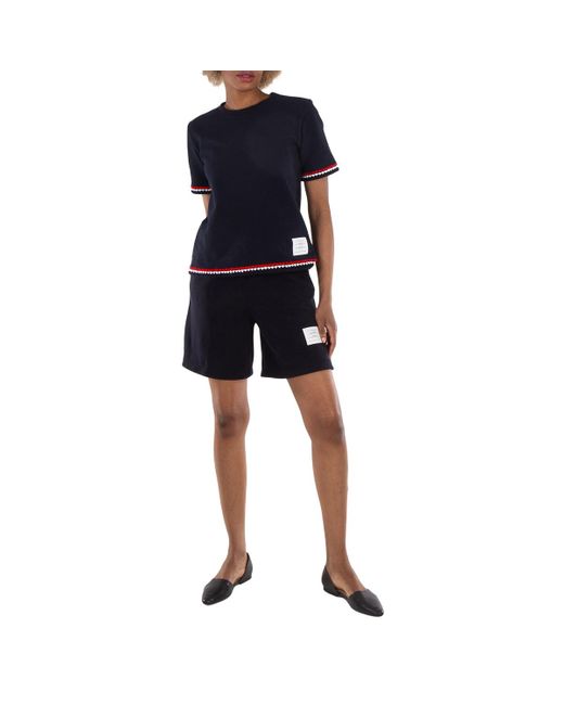 Thom Browne Blue Ladies Name-Tag Ribbed Shorts