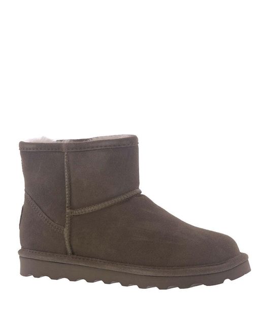 BEARPAW Brown Alyssa Boots Mushroom Suede Comfort Wool Lined Ankle Jobb1183