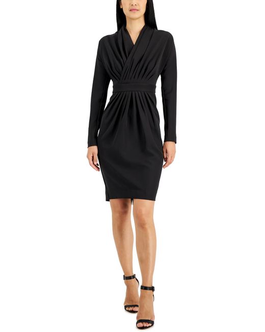 Donna Karan Black Surplice Knee-length Sheath Dress