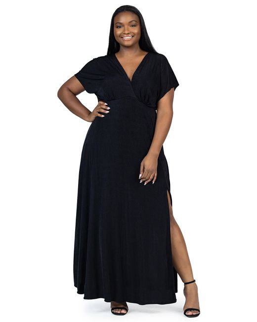 24seven Comfort Apparel Plus Size Empire Waist Flutter Sleeve Side Slit 24seven-comfort-apparel-plus-size-empire-waist-flutter-sleeve-side-slit