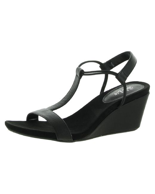 Style & Co. Black Mulan Faux Leather T Strap Wedge Sandals