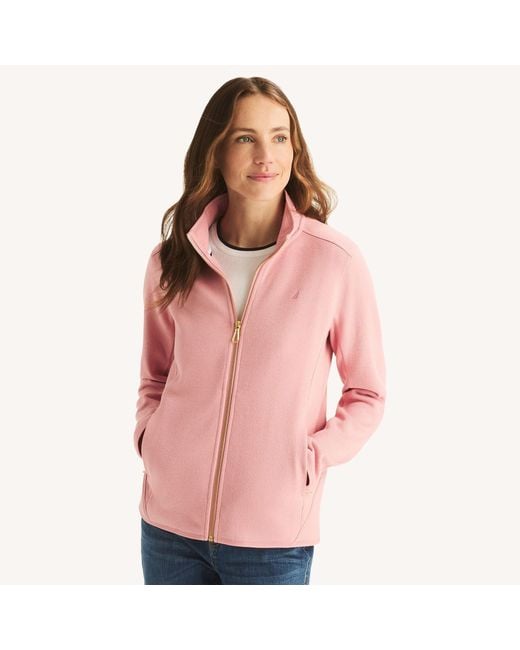 Nautica Pink Mock-Neck Fleece Full-Zip Jacket