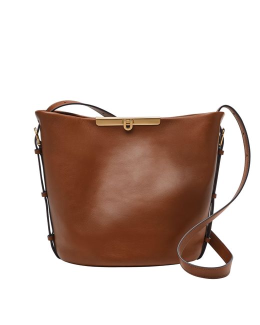 Fossil Brown Penrose Leather Bucket Bag