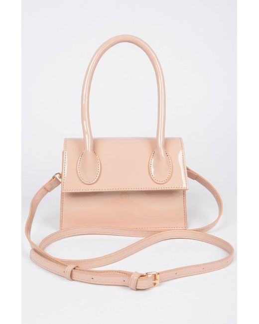 Fashnzfab Pink Enamel Top Handle Crossbody Bag