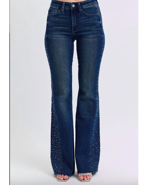 Judy Blue Blue Rhinestone Side Panel Flare Jeans