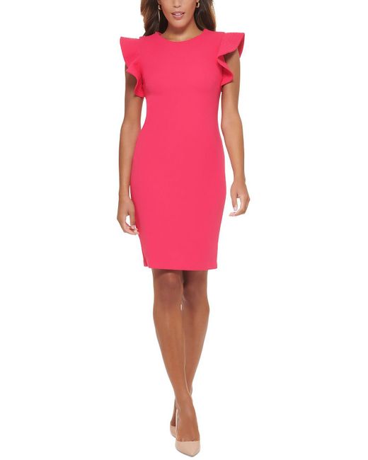 Calvin Klein Pink Crepe Ruffled Sheath Dress
