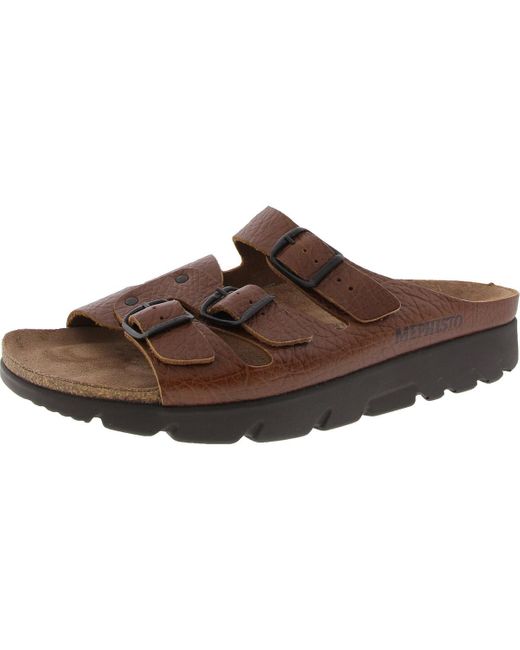 Mephisto Brown Buckle Leather Slide Sandals for men