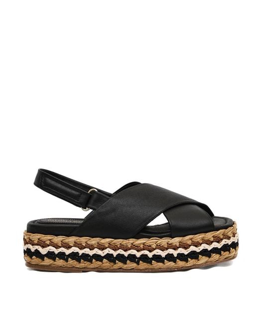 Paloma Barceló Black Raffia Wedge Sandal Cross