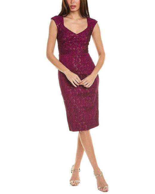 THEIA Red Jacquard Cocktail Dress