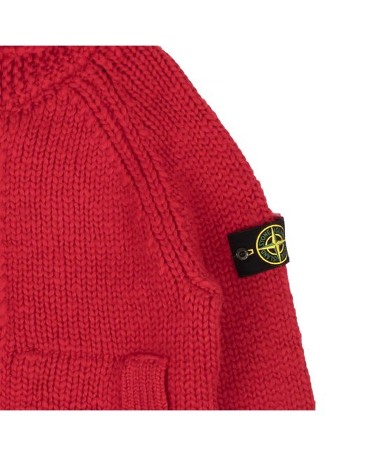 Stone Island Red Wool Chunky Knit Zip Up Sweatshirt for men