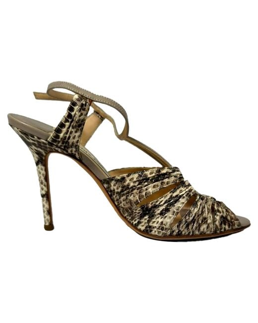 Jimmy Choo Metallic Python Embossed Strappy Sandals