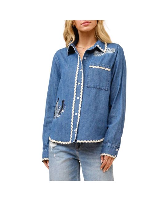 Blue B Blue Ric Rac Embroidered Western Denim Top