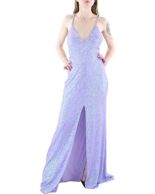 Blondie Nites Purple Juniors Sequined Long Evening Dress