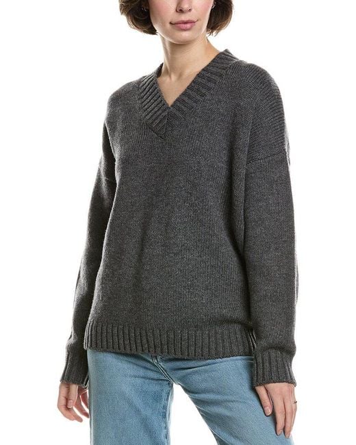 FRAME Gray Chunky V-Neck Wool & Cashmere-Blend Sweater